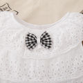 2pc/Set Girls' Suit Summer Bow And Plaid Lace Trim Short Sleeve Casual Toddler Girl Clothes Cute Simple Children Clothes. 