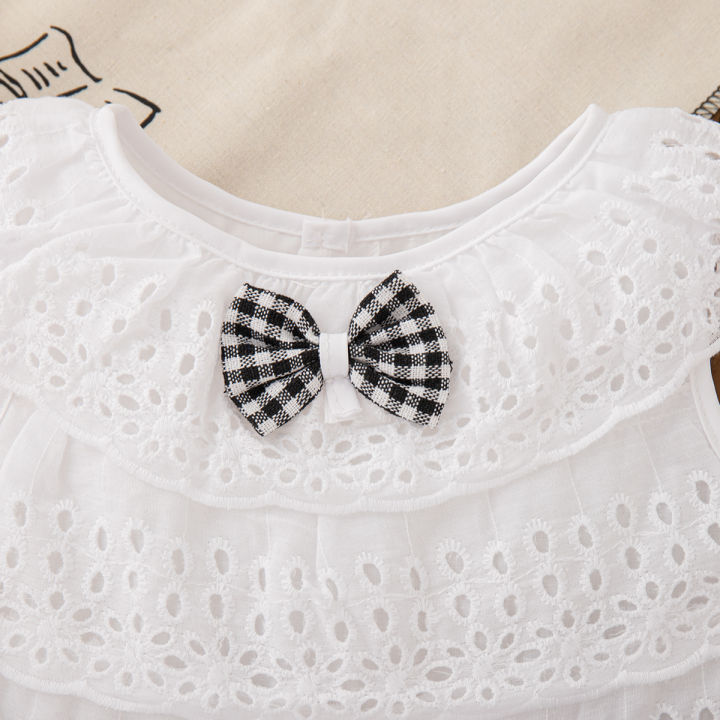 2pc/Set%20Girls'%20Suit%20Summer%20Bow%20And%20Plaid%20Lace%20Trim%20Short%20Sleeve%20Casual%20Toddler%20Girl%20Clothes%20Cute%20Simple%20Children%20Clothes%20-%20Image%206