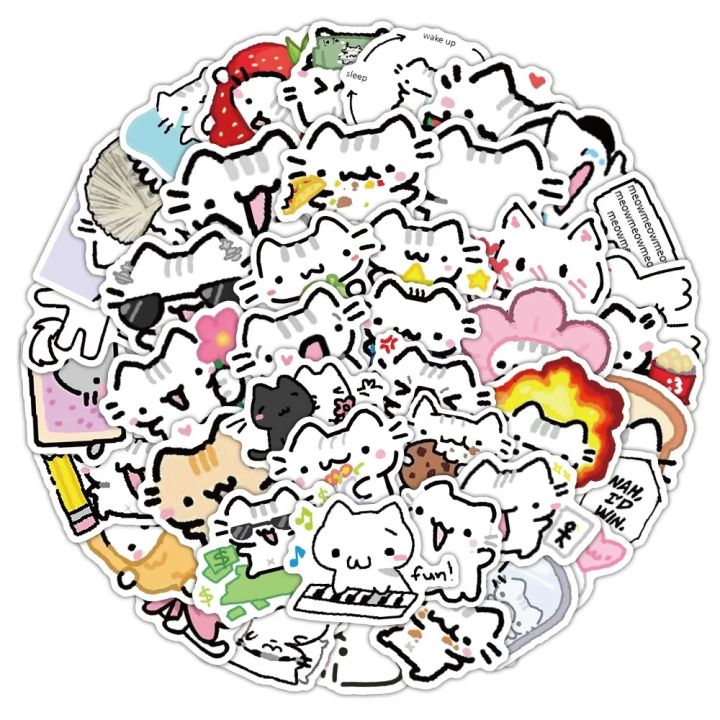 10/30/72pcs Kawaii Line Basil Cat Graffiti Stickers Funny Cartoon ...