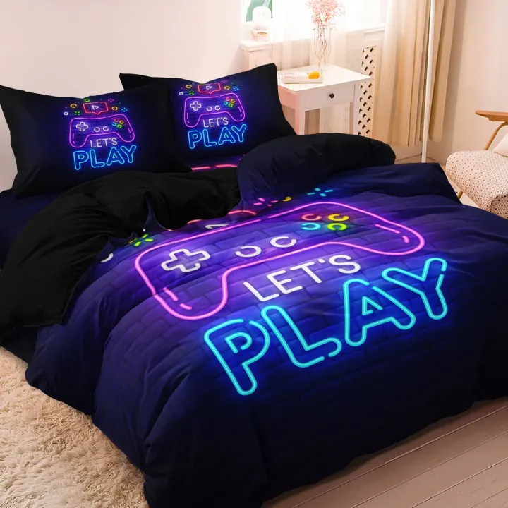 3Pcs%20Gaming%20Equipment%20Pattern%20-%20Modern%20Video%20Game%20Controller%20Mouse%20Keyboard%20Headphone%20Gamepad%20Print%20Duvet%20Cover%20Bedding%20Set%20-%20Image%203