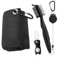Golf Club Brush and Towel Cleaner Complete Kit with Dual Sided Groove Cleaning Brush and Spike for Putter Wedge and Ball Care. 