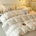 3pcs Satin Duvet cover set (1*Duvet Cover + 2*Pillowcase, Without Core), Black dot print Bedding Set, Soft Comfortable. 