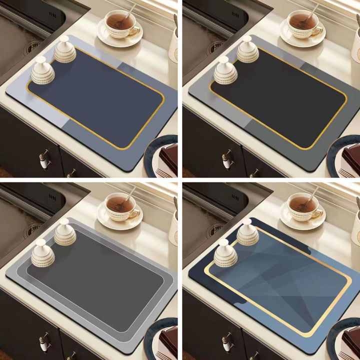 Dish Drying Mat for Multi color and Design Kitchen Counter Decor Absorbent Dish Mat Drying Pad Leaves Dish Drainer Rack Mats for Coffee Bar QS Mart