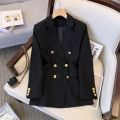 Smvp 2024 Autumn Winter New Office Elegant Temperament Metal Buttons Coat Ladies Vintage Double-breasted Black Outerwear Women. 