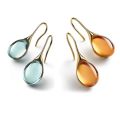 2 Pcs Gold-color Earrings Luxury Style Inlaid Faux Cat's Eye Stones Colorful Fashion Earrings.