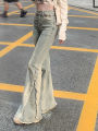 Women Vintage Blue Jeans High Waist American Retro 90s Raw Material Edge Design Y2k Denim Pants Streetwear Wide Leg Jeans. 