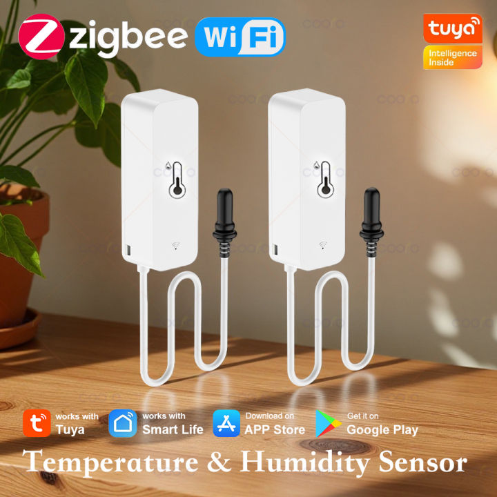Tuya WiFi/ ZigbeeTemperature Humidity Sensor with External Probe for Smart Life App Alexa  Assistant for Freezer Fish Tank