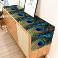 1pc Abstract Peacock Feather Linen Table Runner - Kitchen/Dining Decor, Perfect for Holiday Party Table Centerpiece.