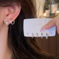 4Pcs/set  Crystal Small Hoop Earrings For Women Silver Color New Y2K Cool Daily Wear Jewelry Girl's Gift. 