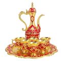 Vintage Turkish Coffee Pot with 6 Coffee Cups, Metal Turkish Tea Set Including Craft Tea Tray Teapot and Tea Cups for Wedding Gift. 