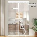 Magnetic Door Curtain with Mesh - No-Drill Installation Suitable for Indoor/Outdoor Use, White Stripe Mosquito Proof Screen.