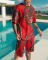 Plus Size 3D Lion Print Men's Cool T-shirt Shorts Set For Sports fitness Summer Street Style Oversized Graphic 2Pcs Men Clothing.
