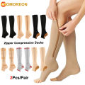 1Pair Zipper Compression Socks for Women & Men, Sturdy Zippered Stocking to Improves Blood Circulation, Relieves Pain & Swelling. 