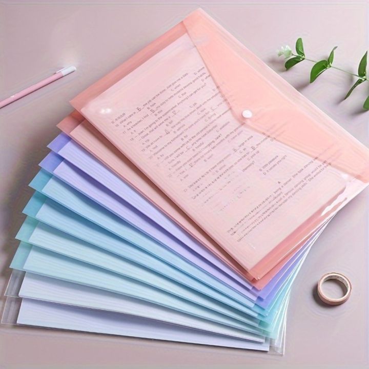 10pcs A4 Transparent Plastic File Folders Waterproof PP Document Storage Bags Student Test Papers & Office Organization Supplies