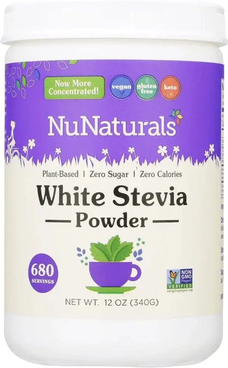 NuNaturals White Stevia Powder, Plant-Based Sugar Substitute, Zero Calorie Sweetener 100g