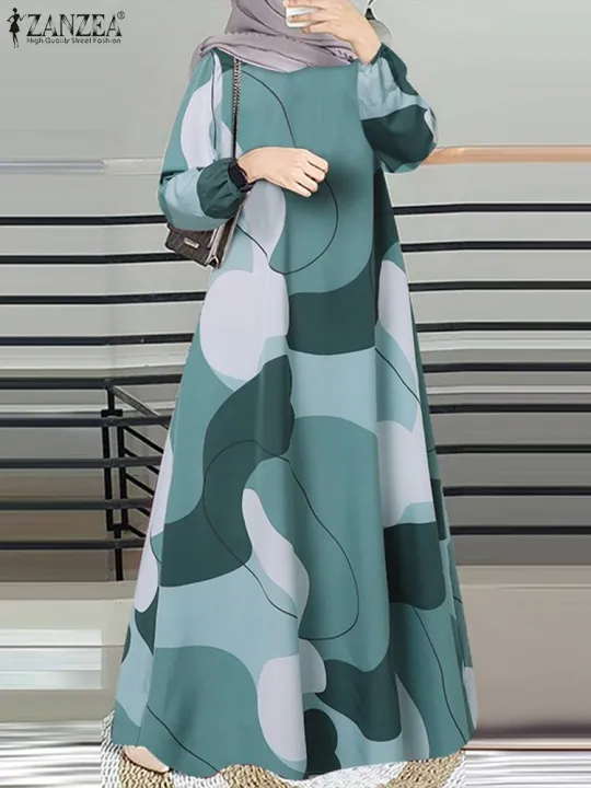 ZANZEA%20Muslim%20Fashion%20Color%20Block%20Long%20Dresses%20Women%20Elegant%20O%20Neck%20Long%20Sleeve%20A-line%20Vestidos%20Casual%20Loose%20Islamic%20Abaya%20Robes%20-%20Image%203