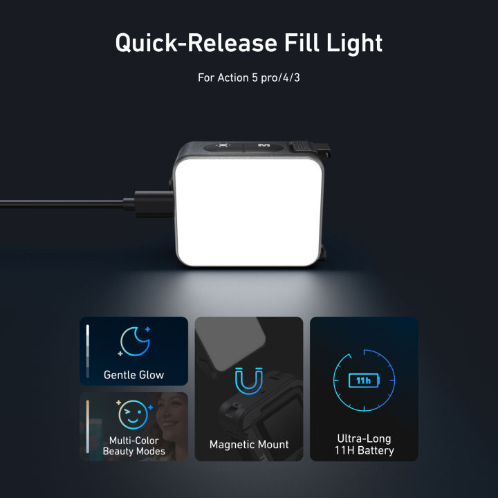 TELESIN%20Quick%20Release%20Fill%20Light%20Mini%20Waterproof%20Selfie%20Light%20For%20DJI%20OSMO%20Action%202%203%204%205pro%20Mini%20Selfie%20Light%20For%20Action%20Camera%20-%20Image%202