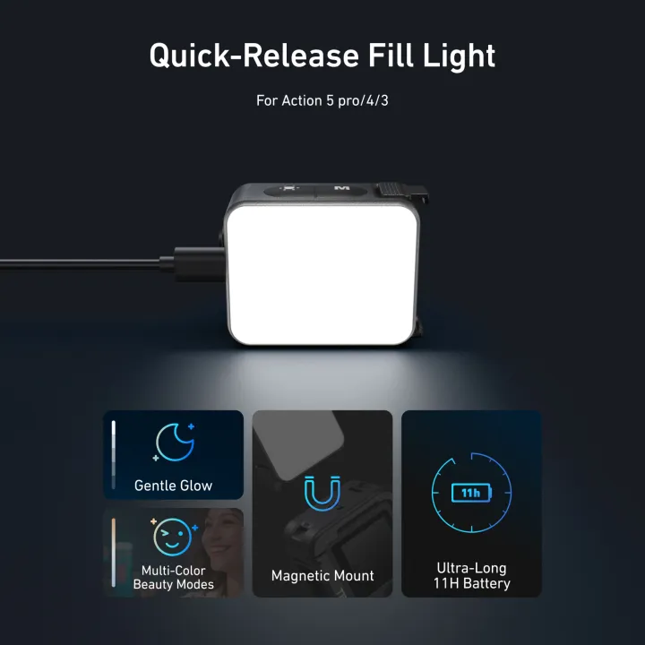 TELESIN%20Quick%20Release%20Fill%20Light%20Mini%20Waterproof%20Selfie%20Light%20For%20DJI%20OSMO%20Action%202%203%204%205pro%20Mini%20Selfie%20Light%20For%20Action%20Camera%20-%20Image%202