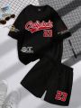 2025 summer new trend men's suit round neck short sleeve set fashion personalized alphanumeric print round neck T-shirt and shor. 