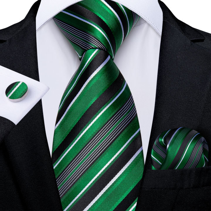 New Formal Ties Classic 100 Silk Green Striped Necktie Handkerchief New Formal Ties Classic 100 Silk Green Striped Necktie Handkerchief