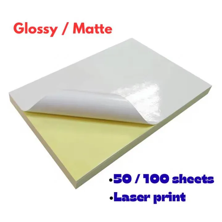 A4 Sticker Paper Gloss / Matte – 50 or 100 Sheets | Laser Printer
