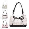 Sweet Single Shoulder Underarm Bag Bow Print Tote Bag Fashion Underarm Bag Protable Casual Commute Niche Handbags. 