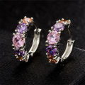Huitan Fashion Luxury Colorful Pink/Purple CZ Hoop Earrings for Women Newly Designed Bridal Wedding Earrings Party Jewelry.