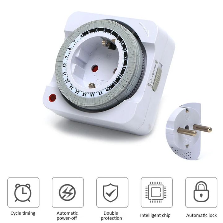 EU Plug 24 Hour Mechanical Timer Switch Socket Indoor Automatic Power ...