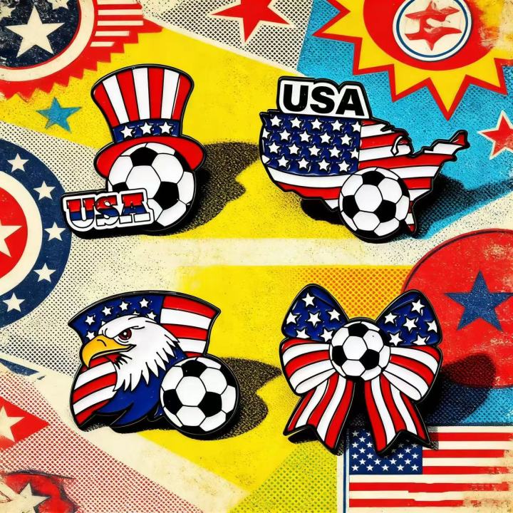 4 PCS Exquisite Metal Ball Badge Brooch Sports Fan Collection  Lapel Pin Decoration Accessory