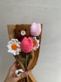 Crochet handmade bouquet with complementary khaaki wrapping and stamped custom note. 