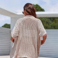 New Style Loose Short Sleeve Top Knitted Hollow Out Pants Beachwear Cover Up Set Women's Beach Vacation Casual Sun Bathing Smock.