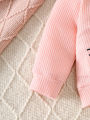 Cute Rabbit Embroidery for Infants and Toddlers, Waffle Sweatshirt, Striped Jogger Pants, Two-Piece Set, Knee Pads, Elastic Waist, Soft and Warm. 