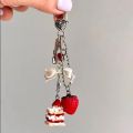 Cute Strawberry Cake Keychain For Women Creative Bow Heart Mobile Phone Lanyard Key Ring Bag Decoration Pendant Jewelry . 