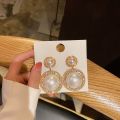 Korean Graceful Female Jewelry Temperament Simple Rhinestones Imitation Pearl Round Dangle Earrings for Women Girl Accessories - Ear Ring - Ear Ring. 