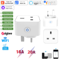 TUYA Smart Socket with WiFi, British Plug, Zigbee 3.0, Alexa Voice Control, British Standard, 16A/20A with Metering Capability. 
