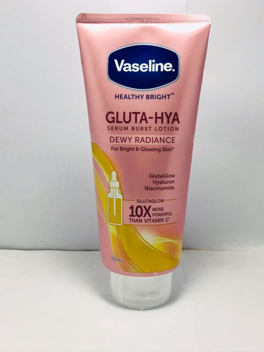 Vaseline.
HEALTHY BRIGHT"
GLUTA-HYA
SERUM BURST LOTION
DEWY RADIANCE
For Bright & Glowing Skin
GlutaGlow
Hyaluron
Niacinamide
GLUTAGLOW
10X:
MORE
POWERFUL
THAN VITAMIN C
330ml