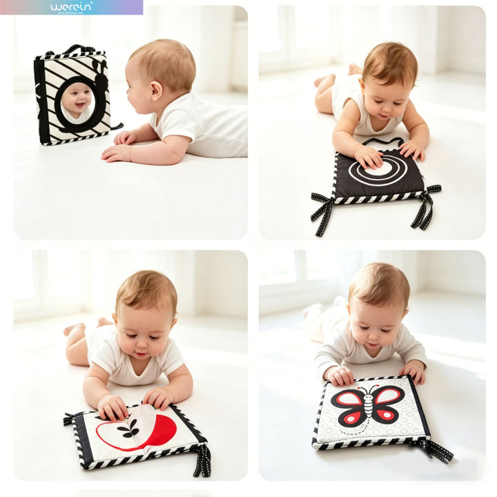 WeRein%20Black%20White%20High%20Contrast%20Baby%20Crib%20Cloth%20Book,%20Newborn%20Visual%20Stimulation,%20Soft%20Fabric%20Book%20with%20mirror,%200-12%20Months%20-%20Image%202