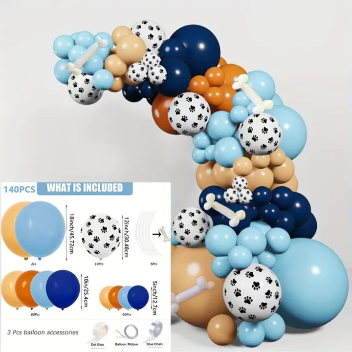 140PCS%20Dog%20Theme%20Party%20Set%20Birthday%20Party%20Decoration%20Blue%20Orange%20Skin%20Dog%20Paw%20Balloon%20Bone%20Aluminum%20Film%20Balloon%20Decoration%20-%20Image%202