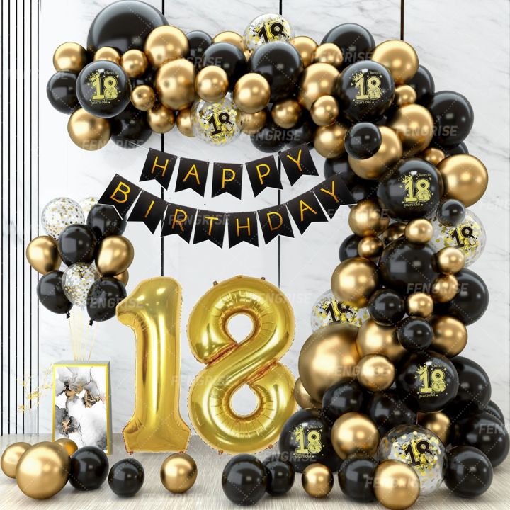 Black Gold Balloon Garland Arch Kit Confetti Latex Balloon Happy 18 30 40 50 Year Old Birthday Party Decor s Anniversary