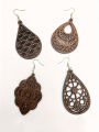 4 Pairs/ Set Vintage Carved Flower Pattern Dangle Earrings Elegant Retro Style Wooden Jewelry Delicate Female . 
