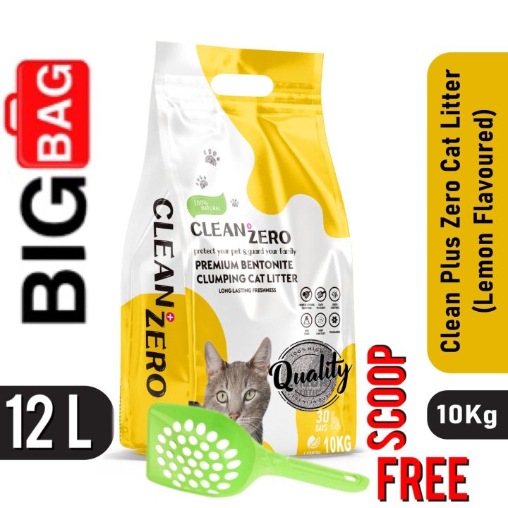 Clean + Zero Clumping Cat Litter 10kg 12L ( Lemon Flavour) + Litter Scoop Free