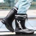 Mid-calf Rain Boots Men Slip-On Waterproof Rubber Rain Shoes Work Mud Boots Warm Durable Non-Slip Boots Farming Fishing Camp. 