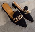 Girls Fashionable Chain Design Semi Heel Half Shoes. 