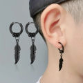 2pc korean Fashion Cross feather Stud Earrings Punk Rock Style For Women men High Quality Stainless steel Hiphop Ear Jewelry.