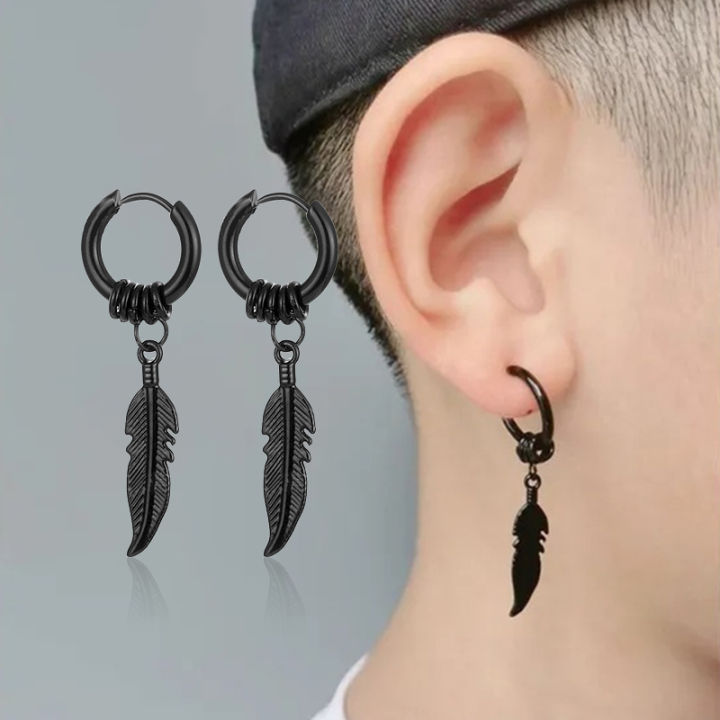 2pc%20korean%20Fashion%20Cross%20feather%20Stud%20Earrings%20Punk%20Rock%20Style%20For%20Women%20men%20High%20Quality%20Stainless%20steel%20Hiphop%20Ear%20Jewelry%20-%20Image%204