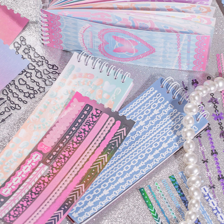 30 Sheets Kawaii Stickers Book Laser Chain Love Heart Butterfly