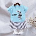 Kid Boy Summer Short Sleeves Tees+Stripe Shorts 2-piece Clothes Set Cartoon Zebra Print Soft Cotton Sports Casual Suit 1-6 Years. 