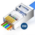 ZOERAX 50/100pcs Shielded RJ45 CAT5 CAT6 Pass Through Connectors 1.1mm Hole Modular Plug Gold Plated 3 Prong 8P8C Ethernet Ends. 