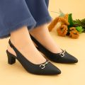 Elegant Heels with Gold Accent Stylish Slingback Sandals Chic Pointed-Toe Sophisticated Block Heel Sandals. 