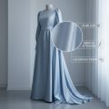 Luxury Silk Maxi Dress for Women | Light Blue Full Sleeves Long Gown | Elegant Modest Party & Wedding Wear | Designer Satin Stitched Frock. 
